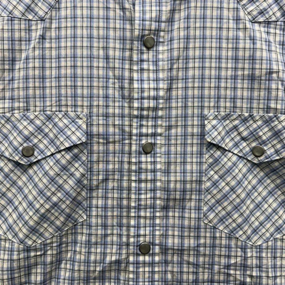 Banana Republic Western Button Shirt Mens XL Blue Short Sleeve Plaid Casual